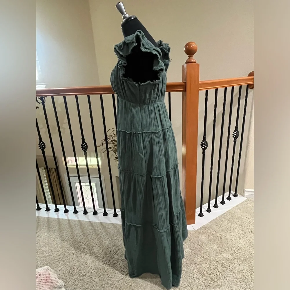 FREE THE ROSES Ruffled Sleeve Gauze Maxi PEASANT Dress - Sage Green SIZE S - Picture 6 of 8